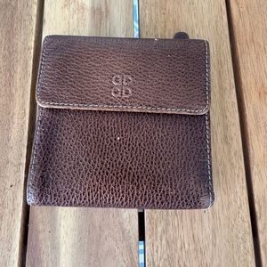 Bosca Brown Pebbled Leather Trifold Wallet w/ Snap Closure ID Window